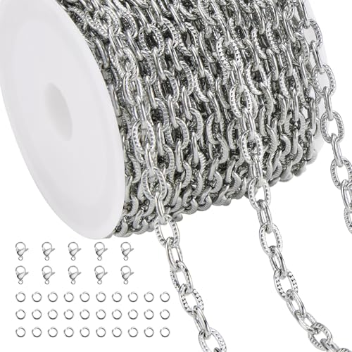 Jabogrii 5 Meters Silver Stainless Steel Chain for Jewelry Making Embossed Oval Paperclip Chain DIY Craft Jewelry Findings - color: Embossed Paperclip Silver
