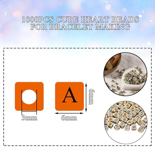 1000Pcs Gold Acrylic Cube Letter Beads 6 * 6mm Black Alphabet A-Z Beads for DIY Bracelet Necklace Jewelry Making - color: Gold Mixed Black Letter A-Z
