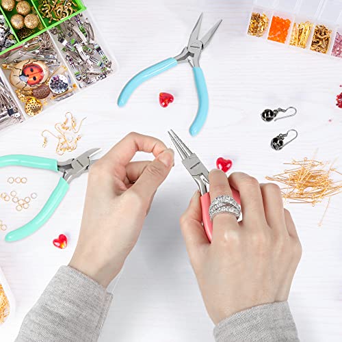 WORKPRO Jewelry Pliers Set, 3 Pack Jewelry Making Tool Kit Includes Mini Needle Nose Plier/Chain Nose Plier, Round Nose Plier and Wire Cutter for Jewelry Repair, DIY Crafts, Jewelry Making Supplies - color: Light Blue, Light Green, Pink