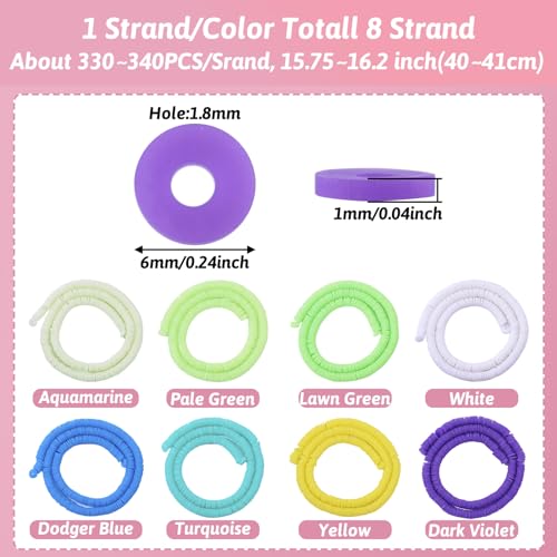 Elecrelive 2640 pcs Polymer Clay Beads 6 mm Handmade Clay Beads Vinyl Heishi Beads Disc Flat Beads for Summer Boho Surfer Choker Necklace Bracelet Earrings Jewelry Making (8 Strands,Green) - color: Green