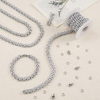 YOUBEIYEE 6.5 Feet Silver Stainless Steel Jewelry Making Chains Roll Embossed Oval Cable Chain Bulk with Lobster Clasps and Jump Rings - color: Embossed Silver