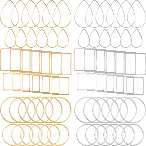 PAGOW 72 pcs Earring Beading Hoop, Hypoallergenic Teardrop Square Round Beading Hoops for Jewelry Making, Earrings Beading Hoop Bulk for DIY Crafts Accessories Supplies (Gold, Silver) - color: 72pcs,teardrop,square,round