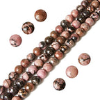 60pcs 6mm Pink Black Rhodochrosite Beads Natural Gemstone Beads Round Loose Beads for Jewelry Making - color: Pink Black Rhodochrosite, size: 6mm
