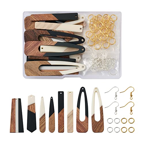 FASHEWELRY 16Pcs Teardrop Resin Wood Earrings Charms Long Drop Shape Wooden Earring Blanks Wooden Earrings Findings for Jewelry Making with 100Pcs Earring Hooks Jump Rings - color: 0Mixed Color-5 Shapes