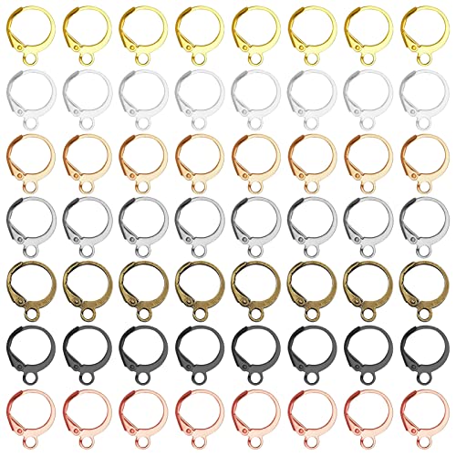 210Pcs Round Leverback Earring Hooks Hypoallergenic French Earring Hooks Round French Ear Wire with Open Loop Hook for DIY Earrings Designs Jewelry Making Findings(7 Colors)
