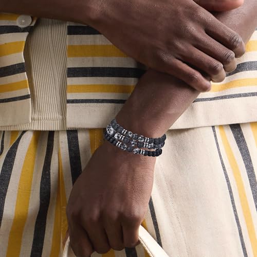 RANKEEF Tiger Eye Bracelet For Men 8MM Natural Stone Stretch Adjustable Black Crystal Beaded Bracelet for Men Women Gifts - color: 3,black,gray,lava rock bracelet