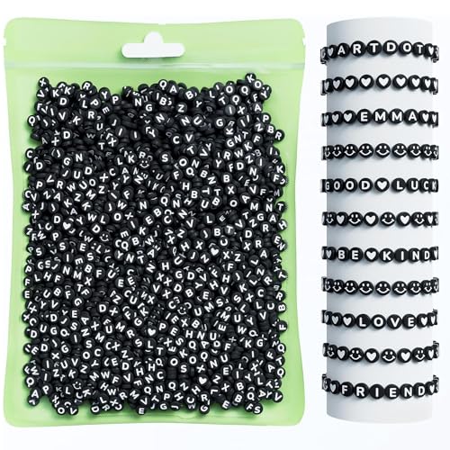 ARTDOT 800 Pieces Assortment Letter Beads for Friendship Bracelets Making Kit, 28 Styles Jewelry Making Supplies Alphabet Beads Set Preppy Crafts Art - color: White Letter Black Bead