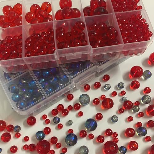 476PCS Round Crystal Glass Beads for Jewelry Making(Red), Glass Spacer Loose Beads for Crafts Bracelets Necklaces Charms Pendants Friendship 4/6/8/10/12mm - color: Round Glass Beads: Red