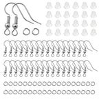 TOAOB 300pcs Earring Hooks Kits Silvery Grey French Ear Wires with Ball and Coil 18mm Fish Hook Earring Making Supplies with Jump Rings and Clear Silicone Ear Backs for DIY Jewelry Findings - color: Silvery grey