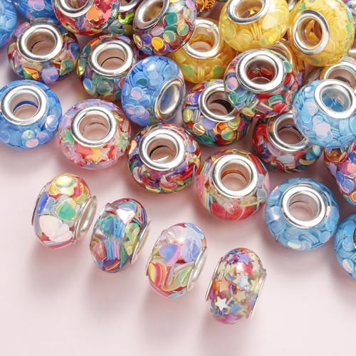 PIPITREE 40PCS Acrylic Beads 9 * 14mm Focal Beads for Pens Acrylic Flat Bulk Sequin Bead AB Mixed Color 6mm Large Hole Bead for Keychains Beadable Pens DIY Crafts Jewelry Making & Gift Giving - color: Sequin