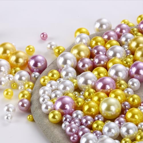 1000PCS Assorted Pearls Beads No Holes, 3-10mm Crafts No Hole Pearls, Loose Pearls Beads, Round No Hole Pearls for Vase Fillers, DIY, Table Scatter, Wedding, Birthday Party, Home Decoration - color: Yellow/White