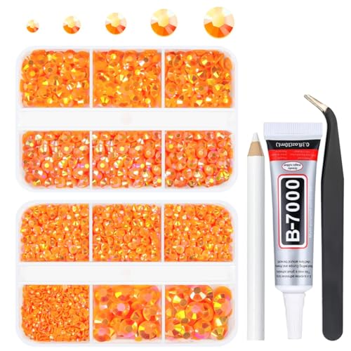 qiipii Neon Orange AB Resin Flatback Rhinestones Fluorescent Orange Flatback Jelly Stones 2mm 3mm 4mm 5mm 6mm Gems Diamonds for Nails Face Eyes Makeup Tumblers Mugs Bottles Crafts Clothes Shoes Phones - color: Orange Red AB