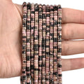300pcs Natural Rhodonite Heishi Spacer Beads 2x4mm Genuine Real Disc Stone Beading DIY Charm Smooth Loose Gemstone Beads for Jewelry Making Bracelets Necklaces Earrings Crafts - color: Black Rhodonite