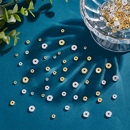 PH PandaHall 160pcs Brass Flat Round Beads, 14k Gold Heishi Spacers, 4/5/6/8mm, for Jewelry Making, DIY Necklace Bracelet Accessories - size: 4/5/6/8mm