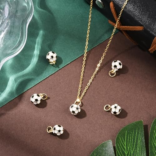 SUNNYCLUE 1 Box 6Pcs Real 18K Gold Plated Soccer Charms Soccer Balls Charms Bulk Enamel Round 3D Brass Colorful Metal Football Sport Pendants for Jewelry Making Supplies DIY Craft Keychain Bags Adults