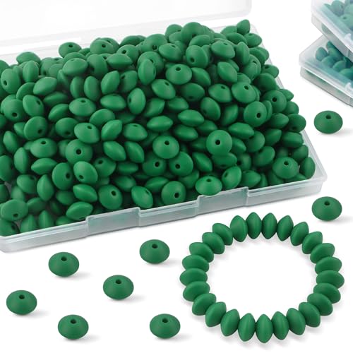 Sunrony 200Pcs Silicone Lentil Beads for Keychain Making, Bulk 12mm Silicone Abacus Spacer Beads for Necklace Bracelet Making Pens (Christmas Green) - color: D-Christmas green
