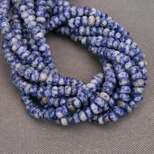 BONNY BOXX 1 Strand Natural 5 * 8mm Blue Dot Rondelle Beads, Natural Abacus Disk Stone Beads Loose Spacer Gemstone for DIY Bracelet Necklace Jewelry Making - color: Blue Dot, size: 5*8MM