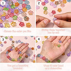 KitBeads 100pcs Random Glass Flower Beads Transparent Lampwork Floral Beads 5-Petal Colorful Hibiscus Beads for Jewelry Making Bracelets Bulk