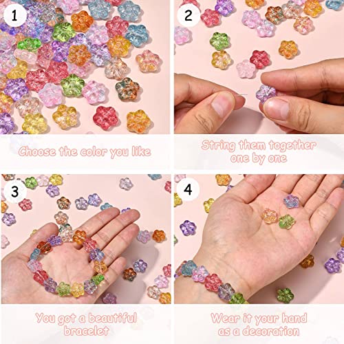 KitBeads 100pcs Random Glass Flower Beads Transparent Lampwork Floral Beads 5-Petal Colorful Hibiscus Beads for Jewelry Making Bracelets Bulk