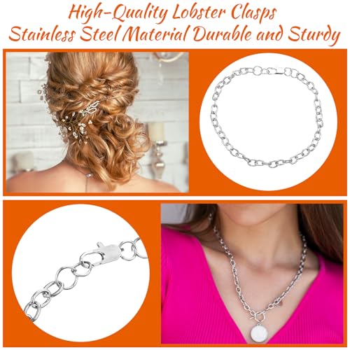 4 Pcs Stainless Steel Lobster Claw Clasps with Jump Rings, No Tarnish Jewelry Findings for Necklace Bracelet Anklet Making, Strong Spring Snap Hooks Closures (12mm/0.47 Inch, Silver + Gold)