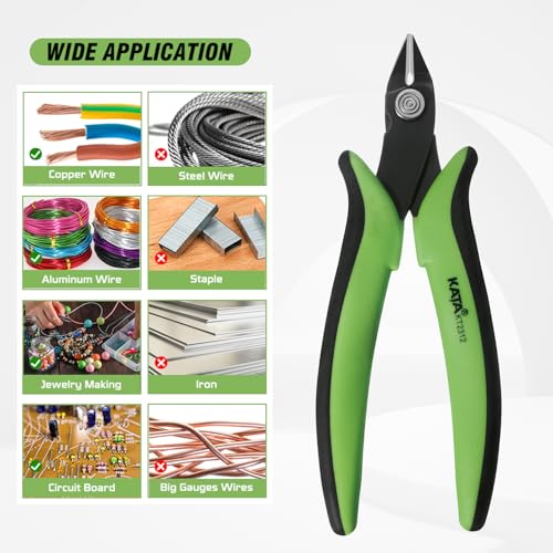 KATA 2PC Micro Flush Cutters, 5-Inch Precision Wire Cutter, Anti-Slip Side Cutting Pliers for Electronics, Zip Ties, Copper Wire - color: 2pc Green Black