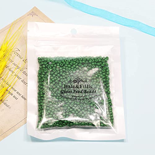 Bala&Fillic Green Color 4mm Seed Beads About 1200pcs/100Grams in Bag, 6/0 Glass Craft Beads for Making Bracelet and Necklace (Green) - color: Green -4mm