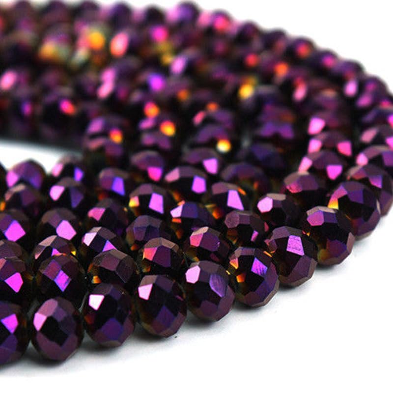 415pcs Rondelle Crystal Glass Beads 2mm 4mm 6mm 8mm Mixed Sizes, Faceted Briolette Spacer Czech Seed Loose Beads for DIY Jewelry Making (Purple) - color: Purple