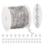 KYUNHOO 13 Feet Stainless Steel Jewelry Making Chains Silver Bulk Jewelry Hollow 4 Leaf Clover Chain for Making Crafts with Jump Rings Lobster Clasps - color: Leaf Clover Silver