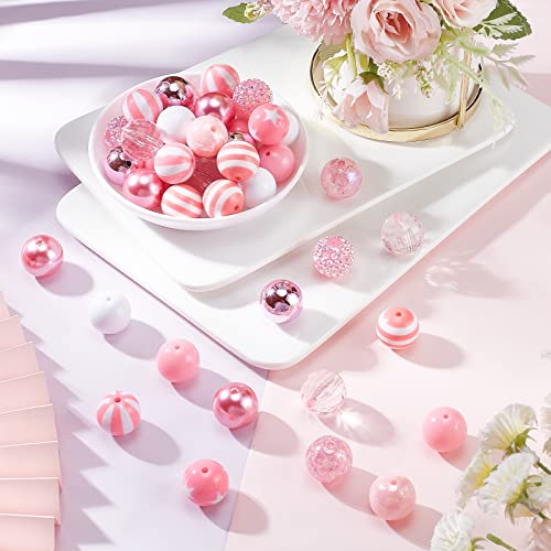 PH PandaHall 50pcs Valentine’s Beads 20mm Pink Bubblegum Beads Acrylic Pen Beads Large Rhinestone Beads Loose Beads for Wedding Garland Breast Cancer Mother Jewelry Bracelet Pen Bag Chain Making - color: Pink