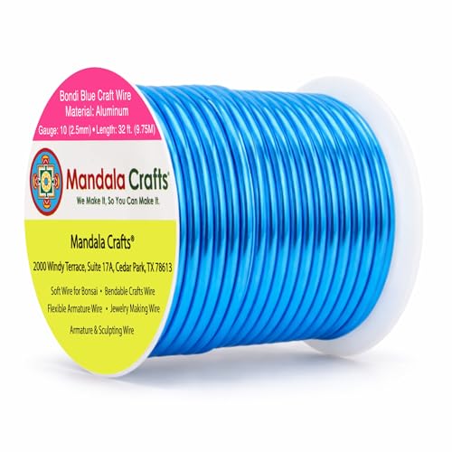 Mandala Crafts 10 Gauge Anodized Aluminum Craft Wire for Jewelry Making - 32 FT Colored Flexible Bondi Blue Wire - Bendable for Bonsai Armature Crafting Sculpting - color: Bondi Blue, size: 10 Gauge