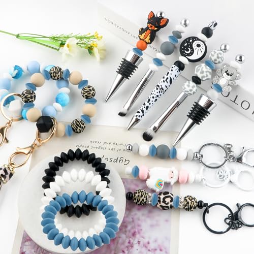 Sunrony 200Pcs Silicone Lentil Beads for Keychain Making, Bulk 12mm Silicone Abacus Spacer Beads for Necklace Bracelet Making Pens(Powder Blue) - color: G-Powder blue