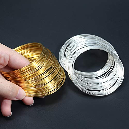 SPEEDWOX 200 Loops Memory Wire for Bracelet Making - Gold Silver Tone Jewelry DIY Supplies - Beading Wire for Hobby Work Tool