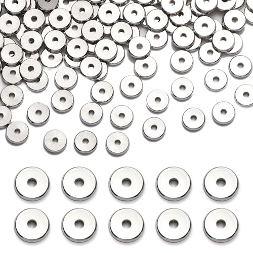 200pcs Silver Plated Brass Flat Disc Spacer Beads for DIY Bracelet, Necklace Jewelry Making (Silver-5mm) - color: Silver-5mm