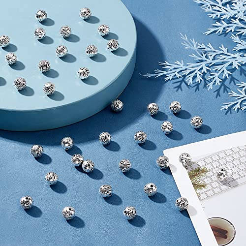PH PandaHall 8mm Round Spacers Beads, 60pcs Tibetan Alloy Metal Charms Beads Antique Silver Metal Loose Spacer Beads for Bracelet Necklace Jewelry Making, Hole: 1.5mm - color: Round Antique Silver - 60pcs, size: 8mm