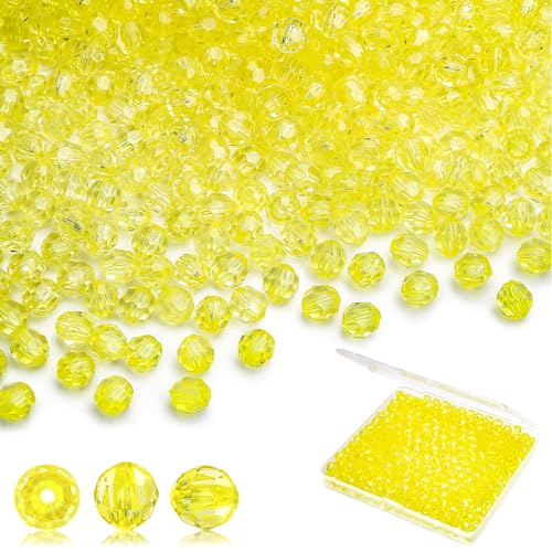 BONNY BOXX 1000pcs 6mm Acrylic Faceted Round Crystal Beads Transparent Citrine Loose Spacer Craft Beads for DIY Bracelet Necklace Earring Keychain Jewelry Making Bags Decoration - color: Round-Citrine, size: 6MM