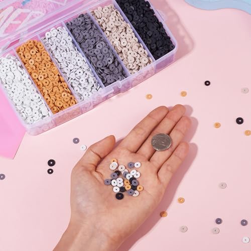 Elecrelive Black Grey Clay Beads for Bracelets Making, 6mm Flat Round Heishi Spacer Beads Loose Polymer Clay Chips 5640pcs for Chocker Necklace Earring DIY Crafts - color: Gray