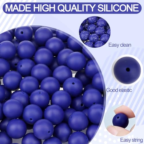 MAIBAOTA 120 Pcs Blue Beads for Bracelets 15 mm Navy Blue Beads for Keychain/Pens/Bracelet/Necklace Making Focal Beads Loose Rubber Round Silicone Beads Bulk for Craft Making（with Boxed Kits） - color: Navy Blue