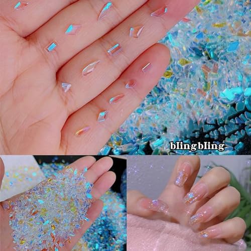 200PCS Aurora Nail Art Rhinestones Multi Shapes Mix 3D Glass Crystal Nail Gems Nail Charms Craft Heart Bear Star Irregular Iridescent Clear Nail Rhinestone Diamonds for Women Girls DIY Nail Art Design - color: Multi Shapes-9