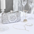 Quelay 4 Pcs Purse Rhinestone Jewelry Set Evening Clutch Bag Bling Crystal Necklace Dangle Earrings Bracelets Accessories - color: Silver, size: Groovy Style