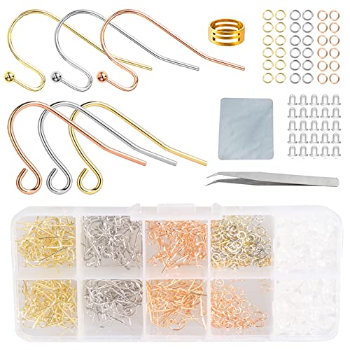 Rose Gold Earring Hooks - 630 pcs Earring Making kit with 14k Gold Hypoallergenic Earring Hooks, Jump Rings and Clear Rubber Earring Backs for DIY Jewelry Making - color: Regular Mixed Color