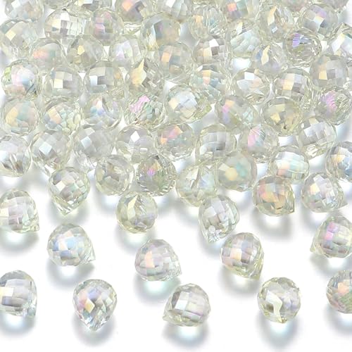 100pcs Floral White Glass Teardrop Beads Charms Water Drop Faceted AB Color Plated Beads Top Drilled Sparkly Prisms Chandelier Dangle Charms for DIY Earrings Necklace Bracelet Jewelry Craft 10.5x8mm - color: Floral White