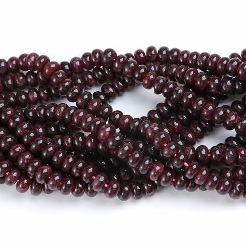 76pcs 5x8mm Natural Stone Garnet Red Jade Rondelle Spacer Loose Beads Abacus Disk Stone Round Loose Gemstone Beads for Jewelry Making DIY Bracelet Necklace - color: Garnet Red Jade Stone