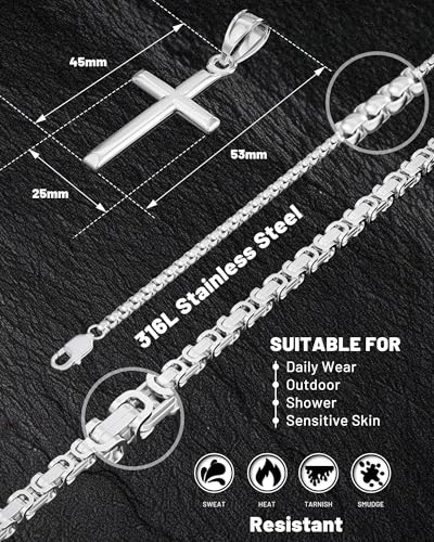 Exquisite Cross Necklace for Men and Women, Silver/Gold/Black Cross Chain with Top-grade 316L Stainless Steel Cross Pendant, 18-24 Inch Box/Byzantine Chains - color: Mystic Black, size: 22 Inch=56CM(Men's Average Length), style: Byzantine Chain with Mediu