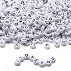 LAIDANLA 1500PCS Acrylic Letter Beads Alphabet Black Letters White Round Bead 7×4mm for Jewelry Bracelets Necklaces Key Chains Making - color: B-Black Letter White Beads