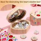 Kigley 12 Set/100 Pcs Unfinished Wooden Boxes for Crafts, 12 Heart Treasure Box with Mirror, 72 Paints, 12 Brushes, 4 Rhinestones Stickers for DIY Jewelry Keepsake Storage, Paint Party Favor