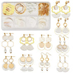 SUNNYCLUE 1 Box DIY 10 Pairs Flat Round Charms Freshwater Shell Charms Pendants Earrings Making Kit Teardrop Beads for Jewelry Making Brass Linking Rings Starters Adult Women Golden Instruction - color: Diy 10 Pairs Flat Round Charms Earrings