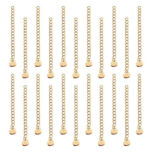 UNICRAFTALE About 30pcs 60mm Golden Chain Extension Necklace Extension Chain with Heart Charms Stainless Steel Chains Extender for Jewelry Making Supplies