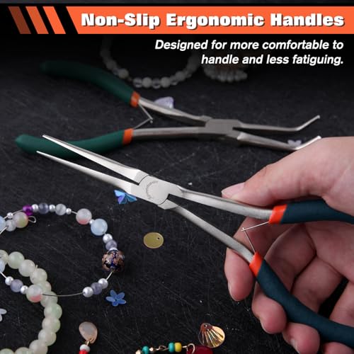 SPEEDWOX Mini Long Nose Pliers Set - Bent, Angled & Regular Needle Nose Pliers for Jewelry Making & Small Object Gripping - style: 2PCS Long Nose Pliers Set