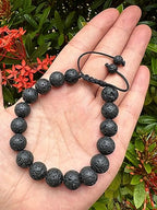 GAF TREASURES Grade A ++ Gemstone Round Bead Adjustable Bracelet 10mm, Genuine Crystal Bead Bracelet, Gift for Men & Women - color: Black Lava