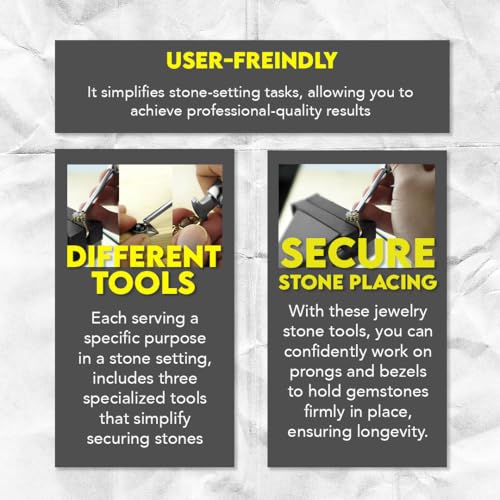 SE Stone Setting Prong and Bezel Set, Set of 3 Jewelry Stone Setting Tools, Jewelry Stone Prong Pusher, Durable Tips, Ergonomic Wooden Handles